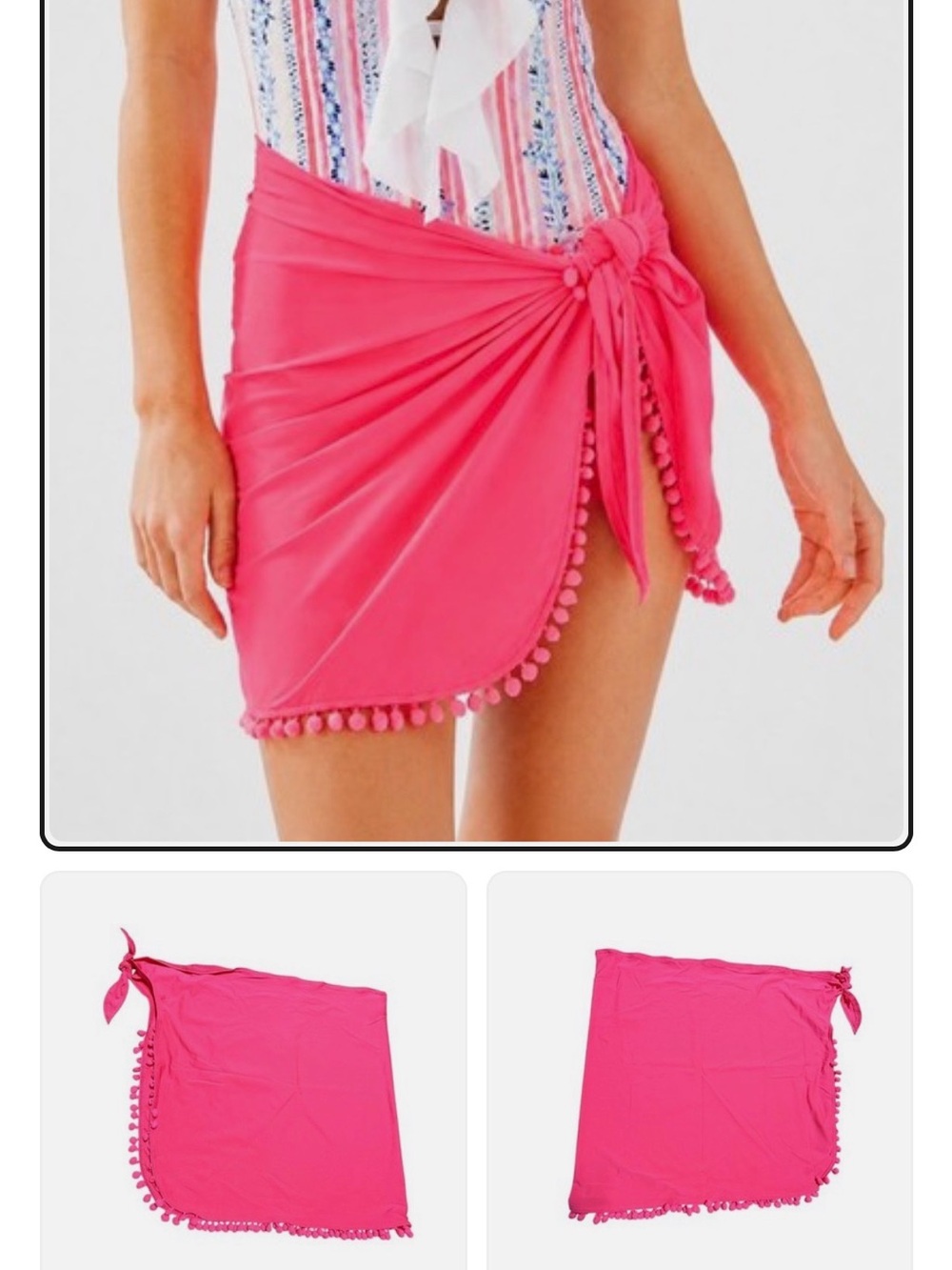 Lilly Pulitzer Paxton Hot Pink Pom Pom Swim Sarong Cover Up XS/S